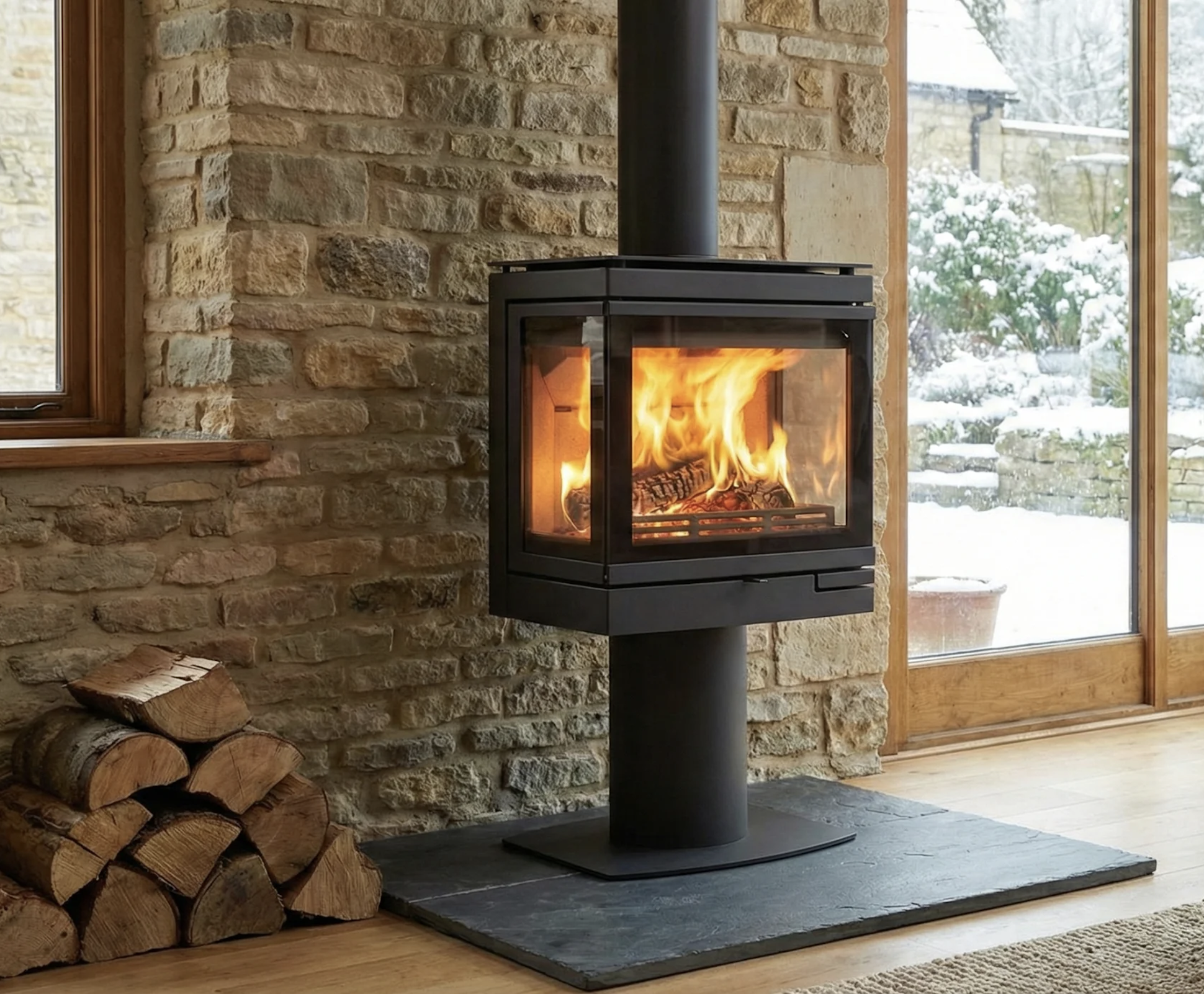 wood burning stove glass image