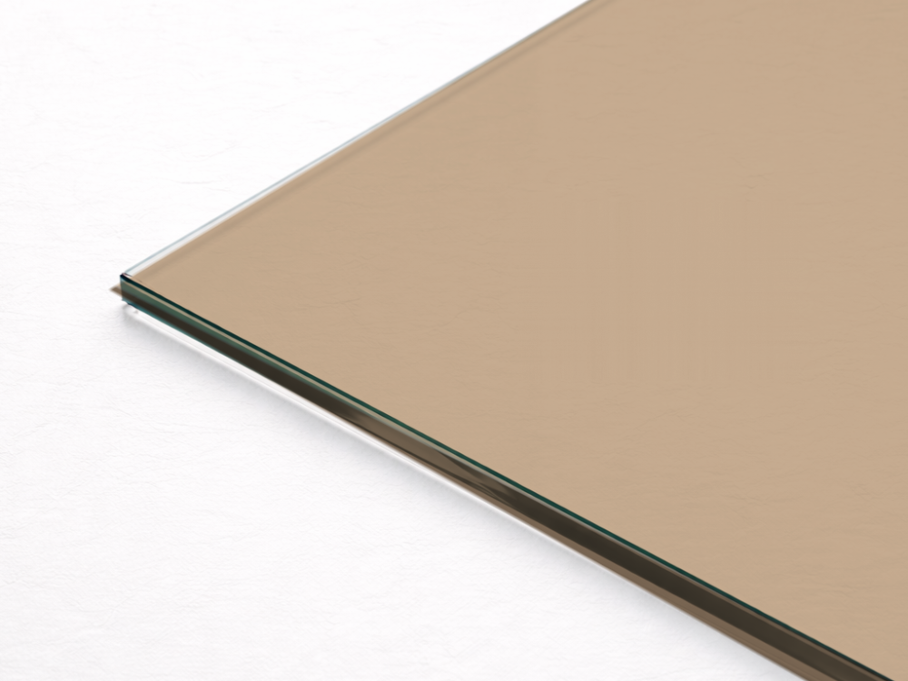 Bronze tinted toughened glass pane on a white background