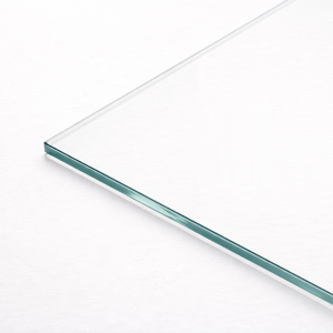 Clear toughened glass pane on a white background