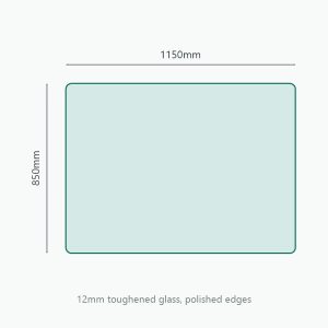 Rectangular glass hearth 1150 x 850mm, 12mm toughened glass, polished edges