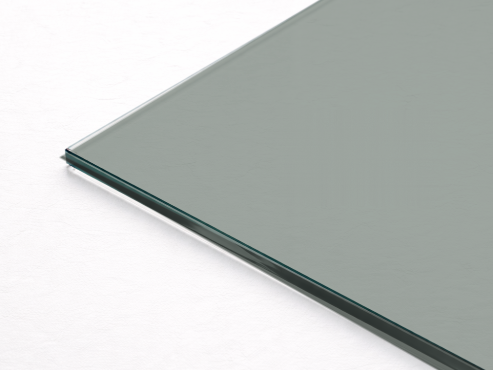 Grey tinted (smoked) toughened glass pane on a white background