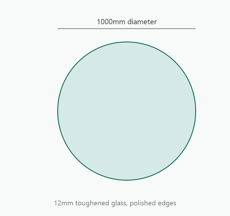 Circular Glass Hearth 1000mm, 12mm toughened glass, dimension diagram