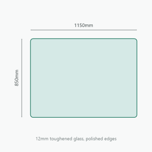Rectangular Glass Hearth 1150 x 850mm, 12mm toughened glass, dimension diagram