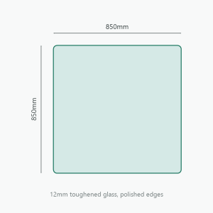 Square Glass Hearth 850 x 850mm, 12mm toughened glass, dimension diagram