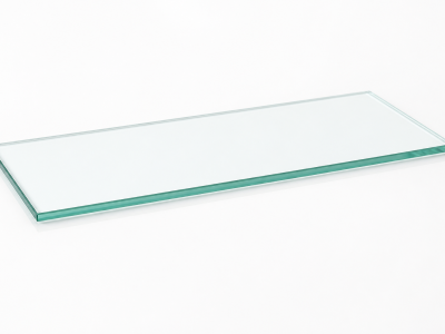 Clear 6mm toughened glass shelf with polished edges.