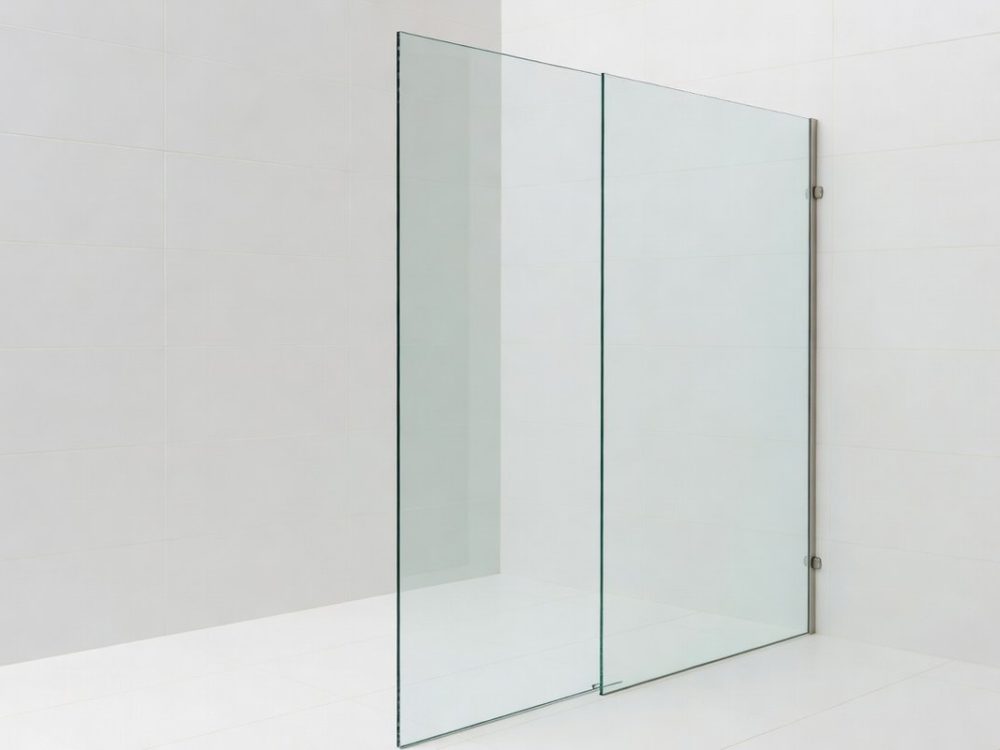 Frameless toughened glass shower screen cut to size with polished exposed top edge