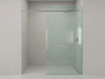 Frameless toughened glass shower screen cut to size with polished exposed top edge