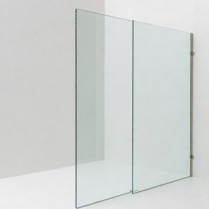 Frameless toughened glass shower screen cut to size with polished exposed top edge
