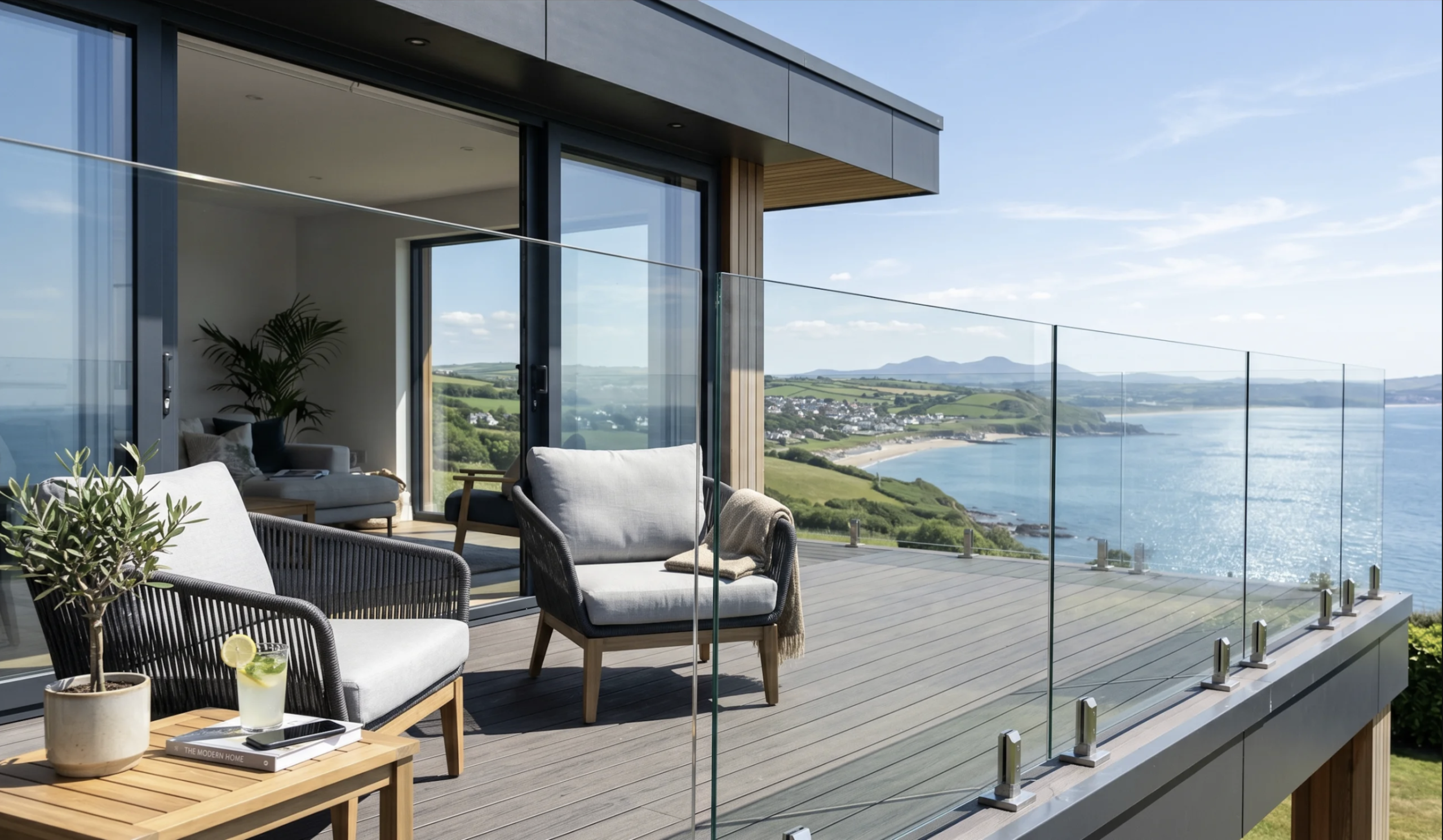 toughened balcony glass on modern home